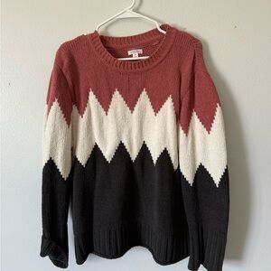 Xhilaration Red and White Crew Neck Sweater with Chevron Pattern